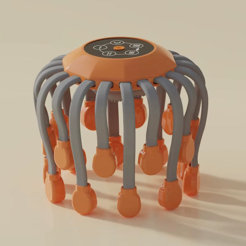 Orange Octopus Head Massager, 10/20 Independent Massage Heads, Wireless Vibration Scalp Scratcher for Daily Relaxation