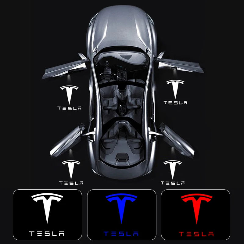 2/4Pcs Car Door LED Logo Projector Lights HD Welcome Light 3D Laser Ghost Shadow Light for  Model Y 3 S X Car Accessory